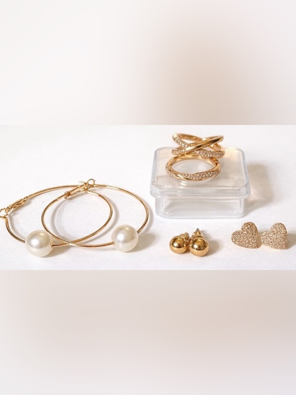 💫Golden Glow Jewelry Bundle | Rings, Pearl Hoops & Stud Earrings💫